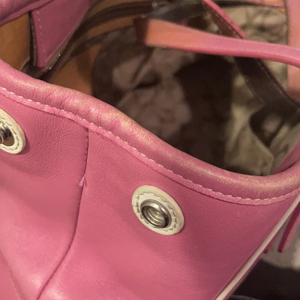 Coach Hamptons Collection Pink Leather Tote with White Stitching - Picture 12 of 12